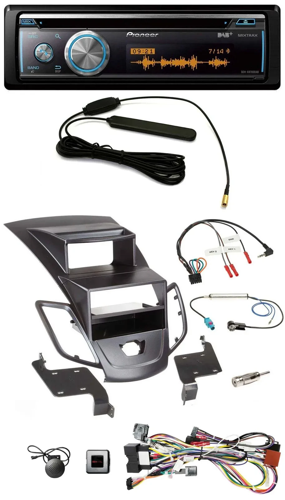 Pioneer CD USB Bluetooth DAB Lenkrad Autoradio für Ford Fiesta 08-10 Display sch