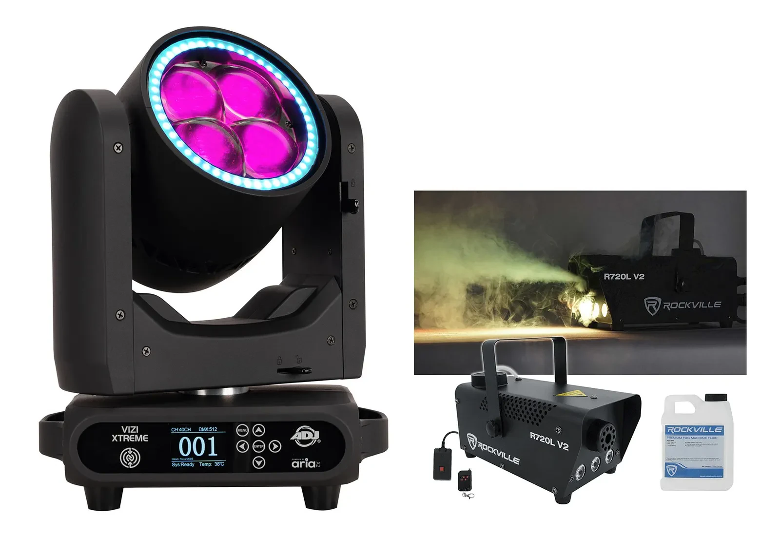 American DJ Viz Xtreme Beam RGBWL Eye Candy Effect Wash Moving Head Light+Fogger