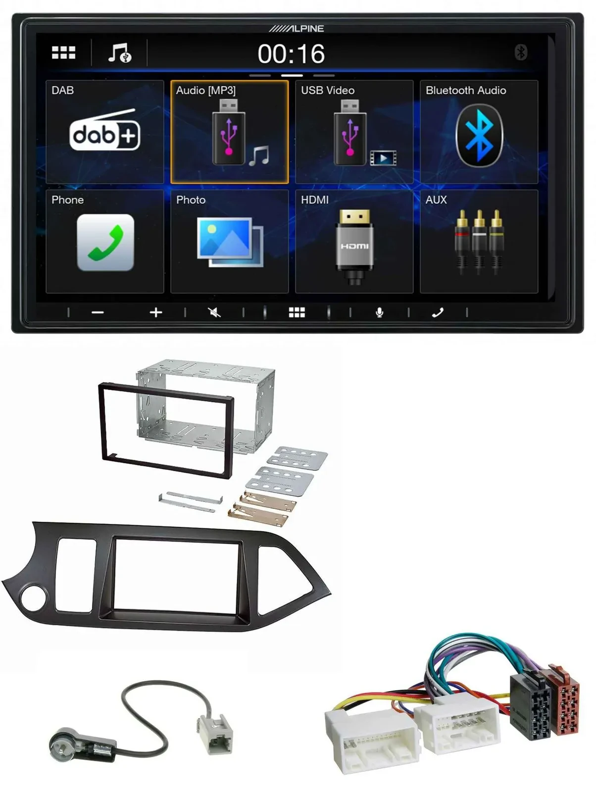 Автомагнитола для Kia Picanto (с 2011) Alpine 2DIN, Bluetooth, DAB, USB, MP3, совместима с Start-Stop