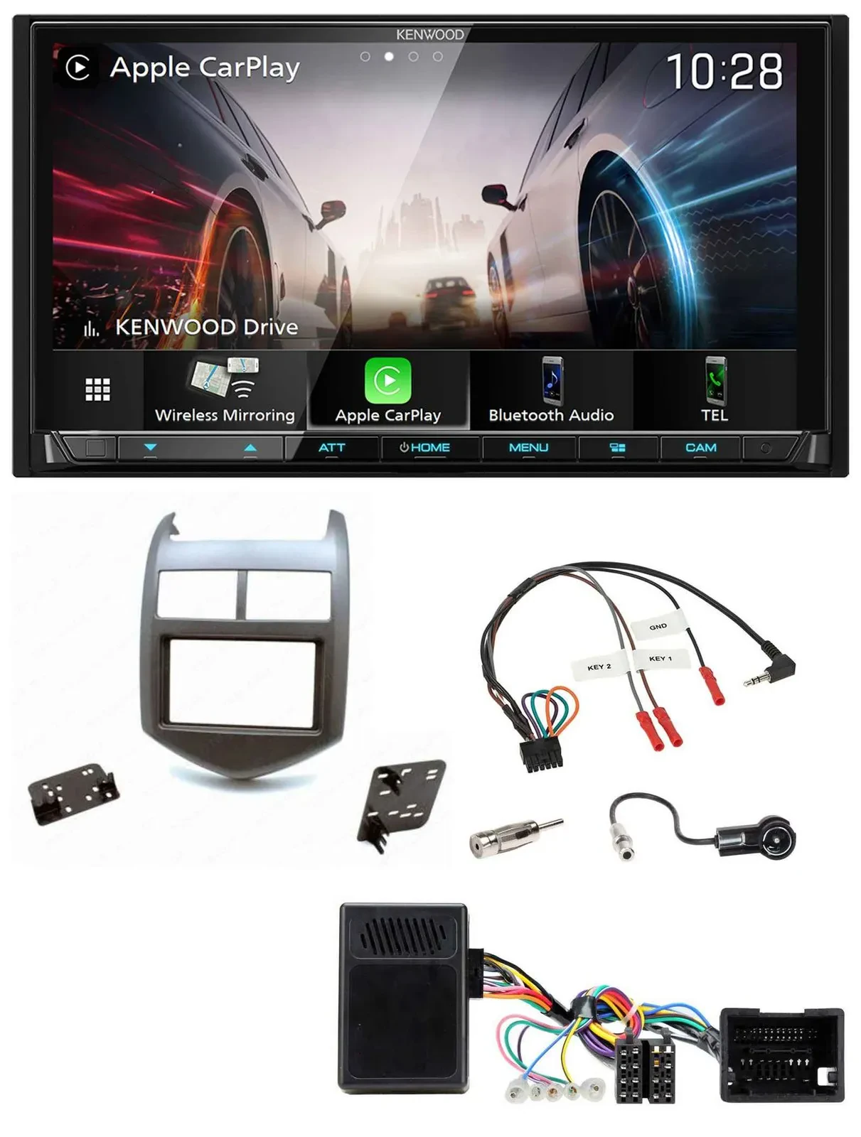 Kenwood Lenkrad 2DIN USB DAB Bluetooth Autoradio für Chevrolet Aveo ab 11 dunkel