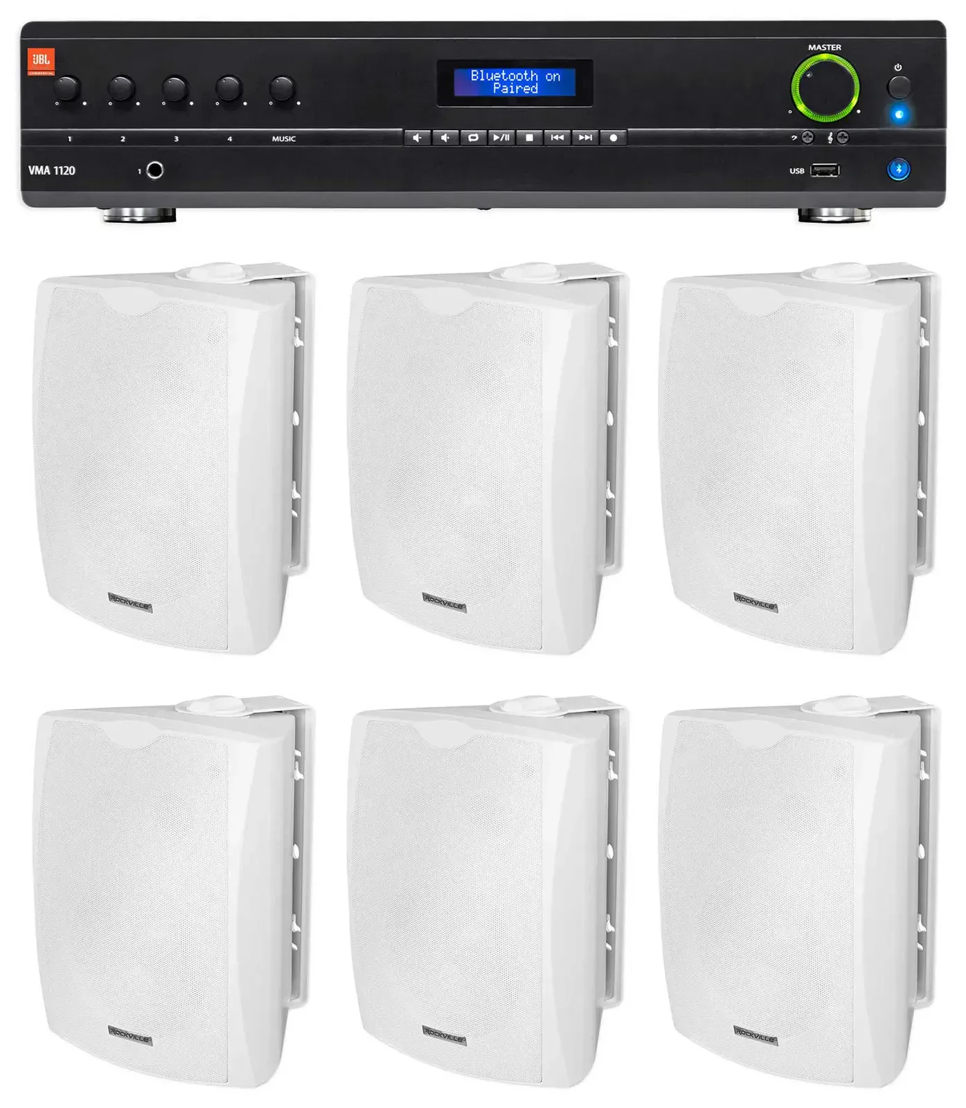 Настенная акустика JBL WET-5W White с усилителем (6 штук)