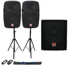 (2) Rockville SPGN128 12" Passive 1200W 8-Ohm DJ PA Speakers+Passive Sub+Stands