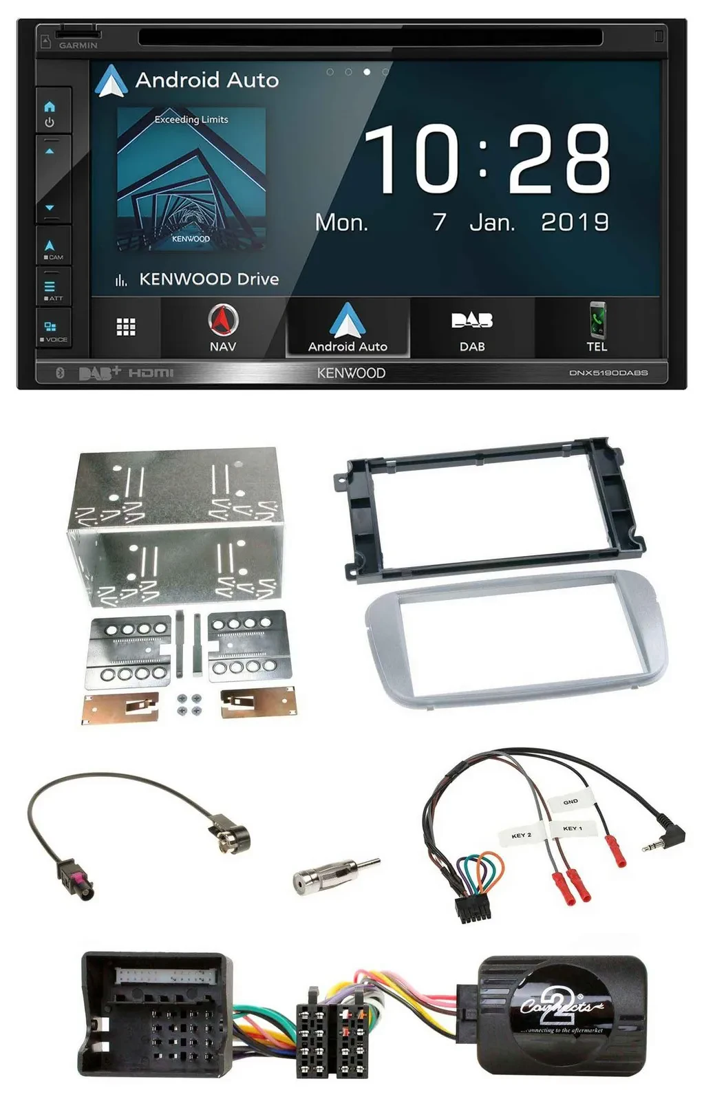 Автомагнитола Kenwood 2DIN DAB Bluetooth Navigation для Ford Mondeo/S-Max, поддержка кнопок на руле, USB, TMC