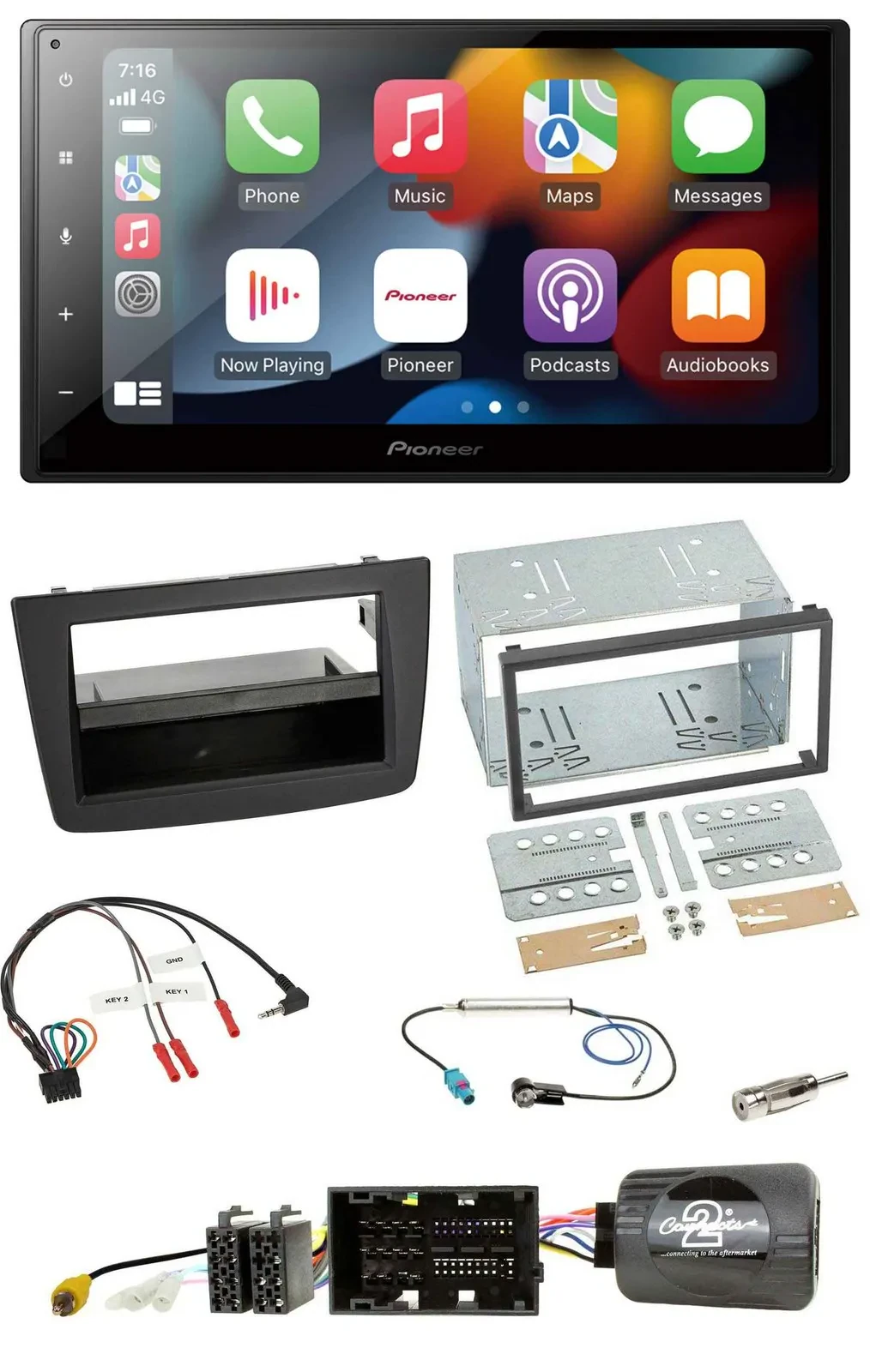 Pioneer DAB Bluetooth 2DIN USB Lenkrad Autoradio für Alfa Mito 14-18 schwarz