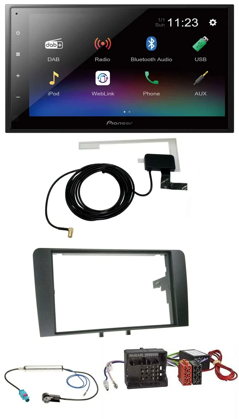 Pioneer DAB MP3 Bluetooth 2DIN USB Autoradio für Audi A3 8P 2003-2012 Aktivsyste