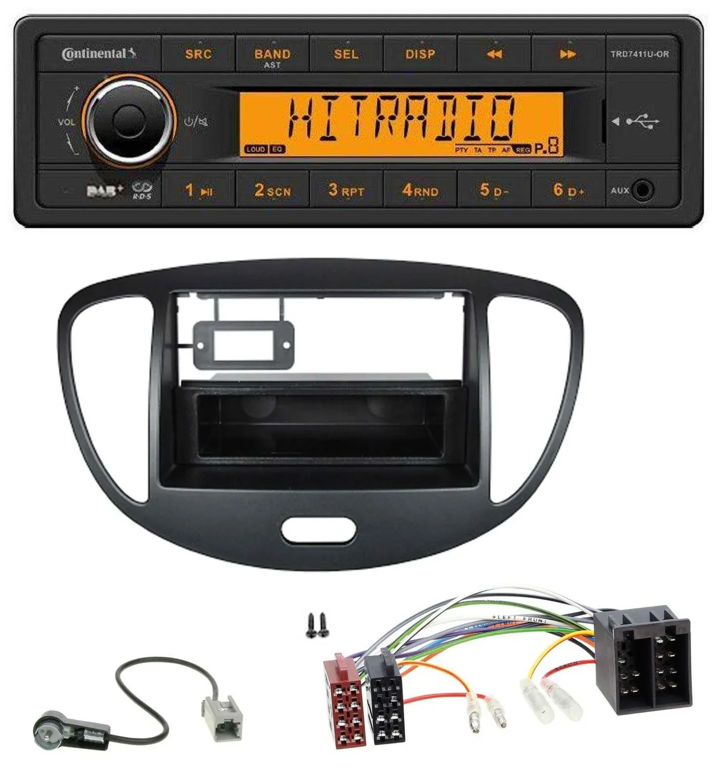 Continental 1DIN DAB MP3 AUX USB Autoradio für Hyundai i10 (2008-2013) schwarz
