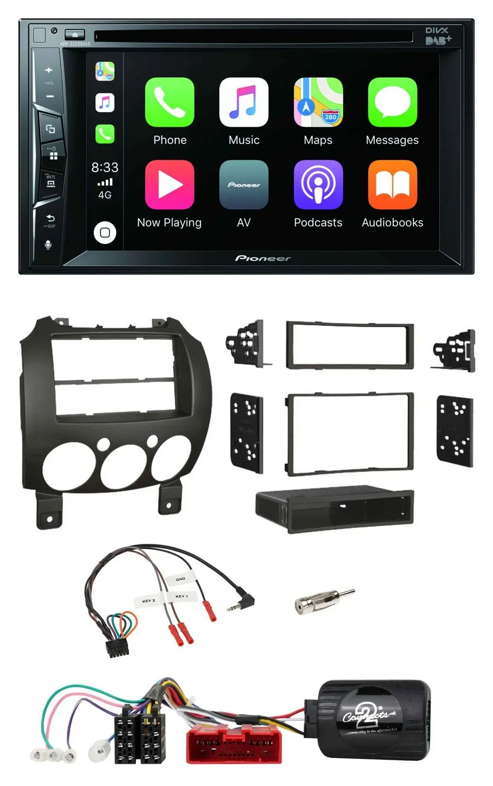 Pioneer Lenkrad USB DVD Bluetooth DAB 2DIN Autoradio für Mazda 2 2007-2014