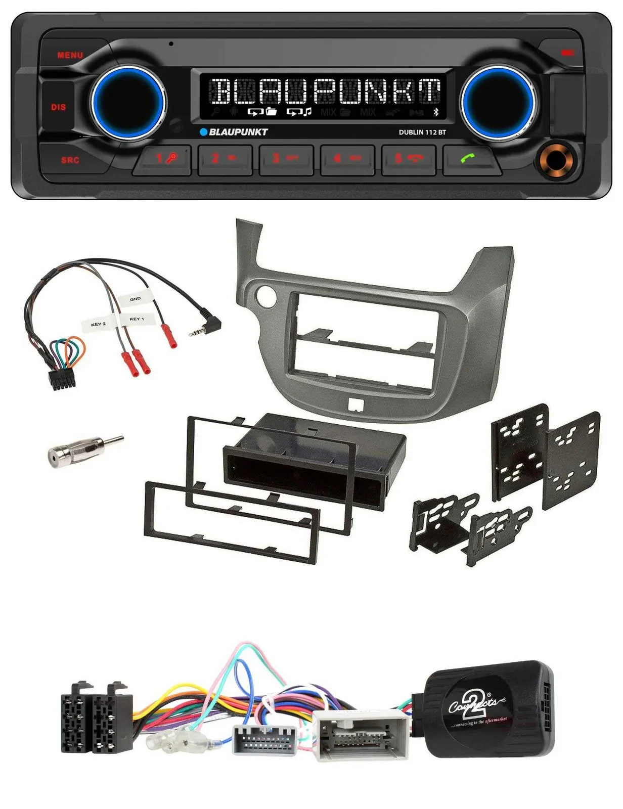 Blaupunkt MP3 Bluetooth USB Lenkrad Autoradio für Honda Jazz ab 2014 silber