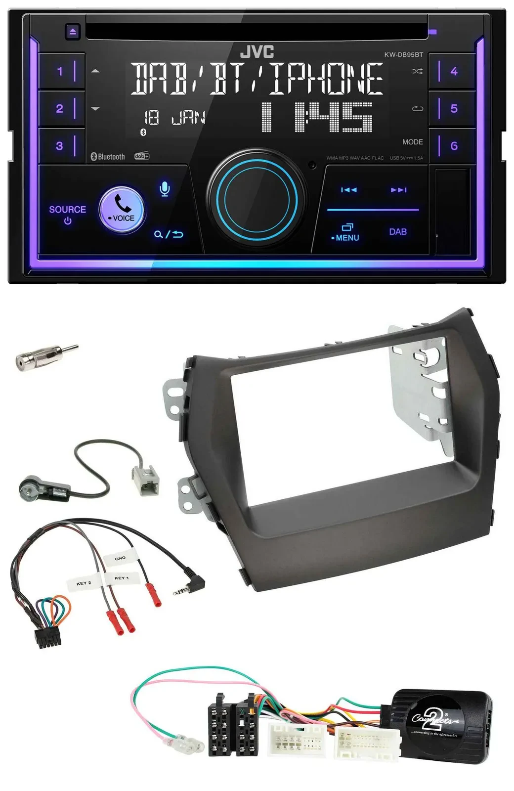 Автомагнитола JVC 2DIN, DAB, Bluetooth, CD, USB, для Hyundai Santa Fe (с 2012)