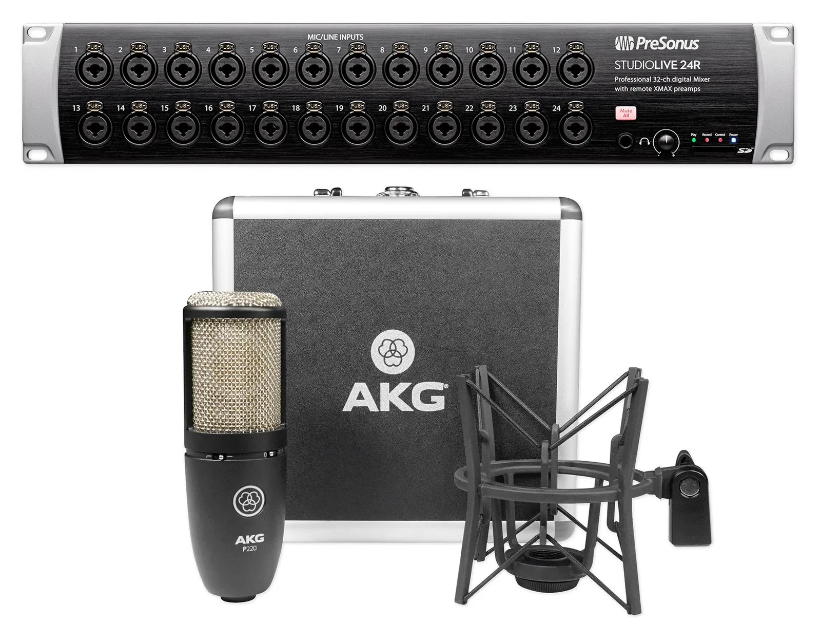 PRESONUS Studiolive 24R 24-Channel Digital Rack Mount Mixer+AKG Mic+Shockmount