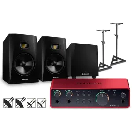 Focusrite Scarlett 2i2 Gen 4 with Adam Audio Monitors/T10S Sub/Stands/Cables T8V