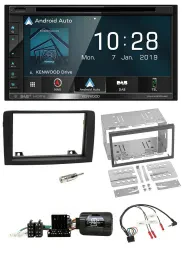 Kenwood DAB TMC USB 2DIN Lenkrad Bluetooth Navigation für Fiat Idea 06-12 schwar