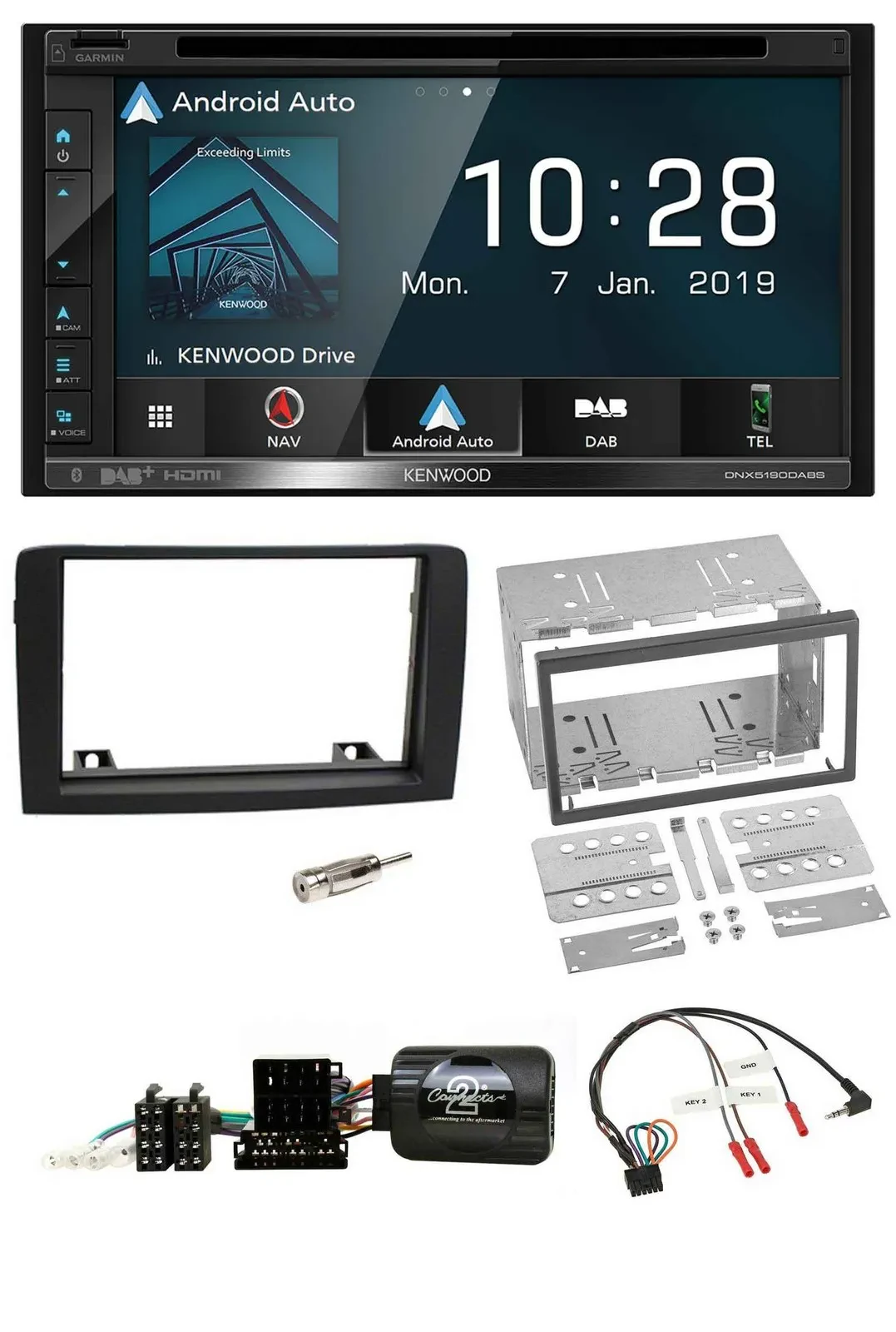 Kenwood DAB TMC USB 2DIN Lenkrad Bluetooth Navigation für Fiat Idea 06-12 schwar