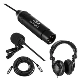 HA Omni-Directional Lavalier XLR Microphone with XLR Cable, Headphones
