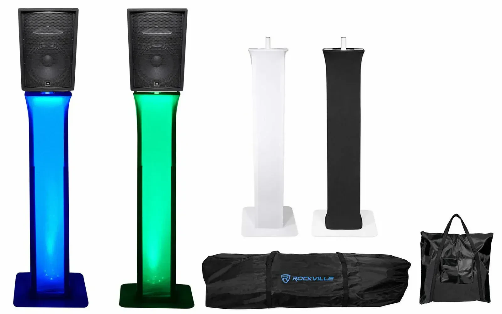 (2) JBL JRX215 2000 Watt 15" DJ Speakers + Totem Style Speaker Stands