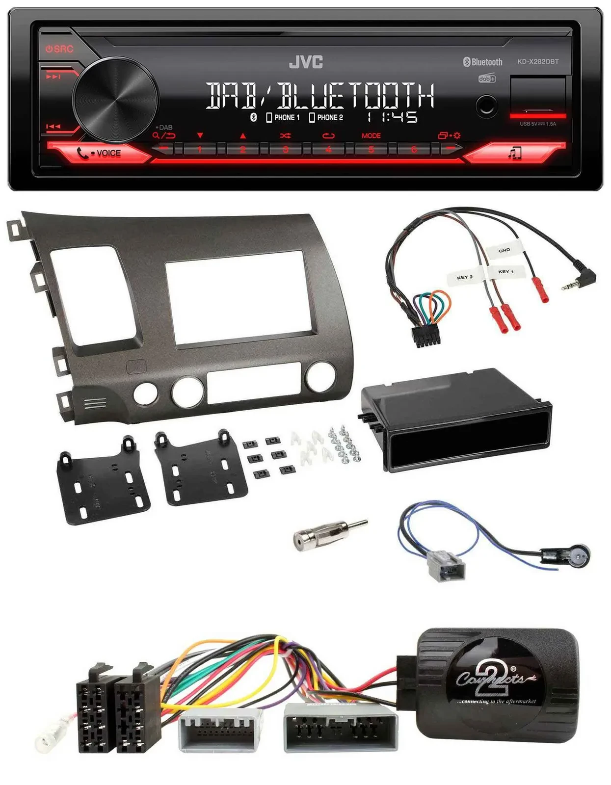 JVC Bluetooth USB DAB Lenkrad Autoradio für Honda Civic Hybrid 2006-2010 anthraz