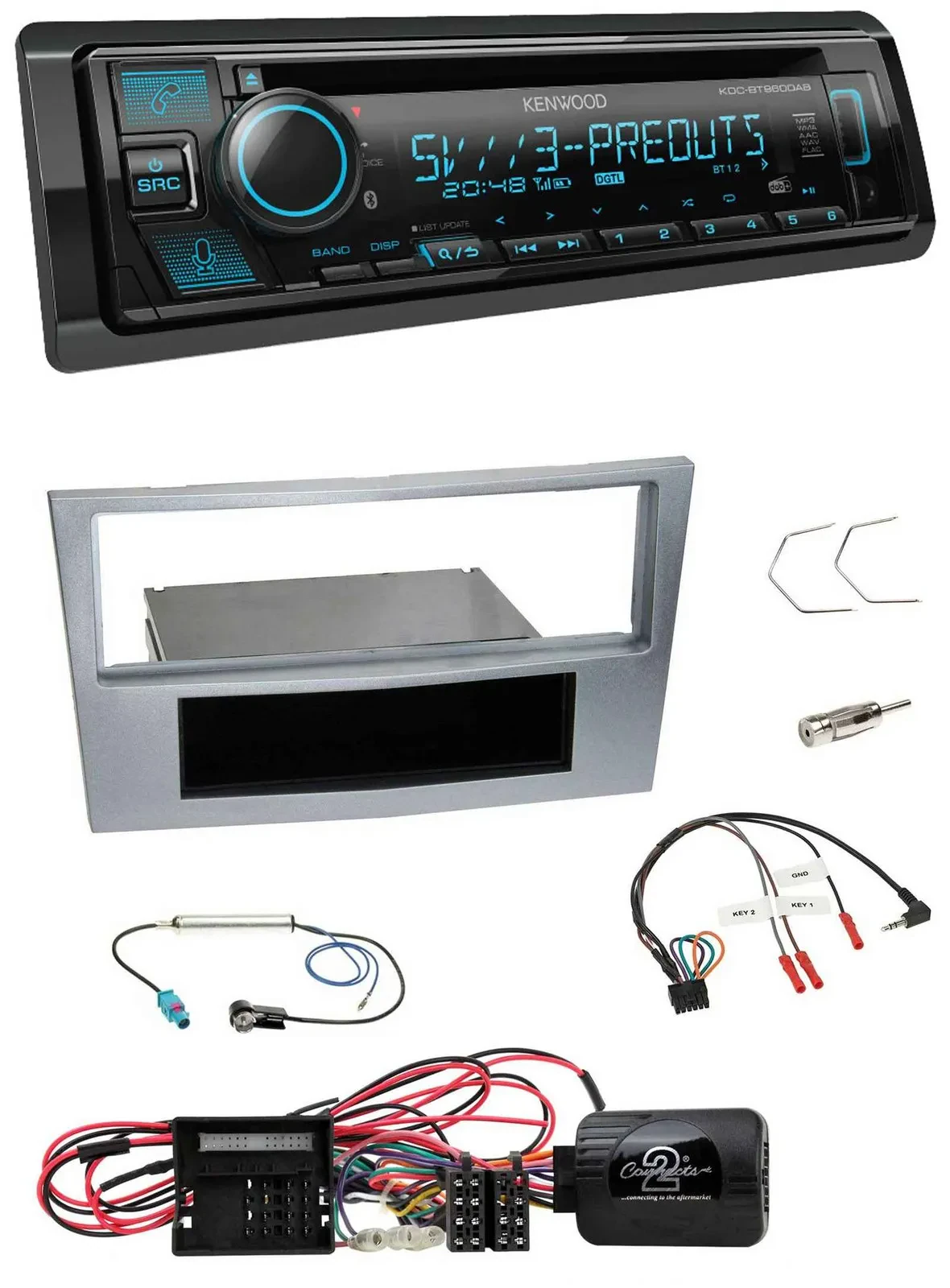 Автомагнитола Kenwood Bluetooth USB CD DAB для Opel Corsa D (2009–2014), матовый хром, поддержка управления на руле