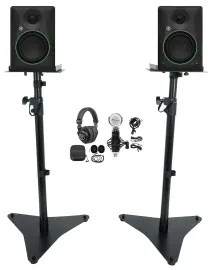 (2) Mackie CR5BT 5.25" Studio Monitors+Tone Control+Microphone+Headphones+Stands