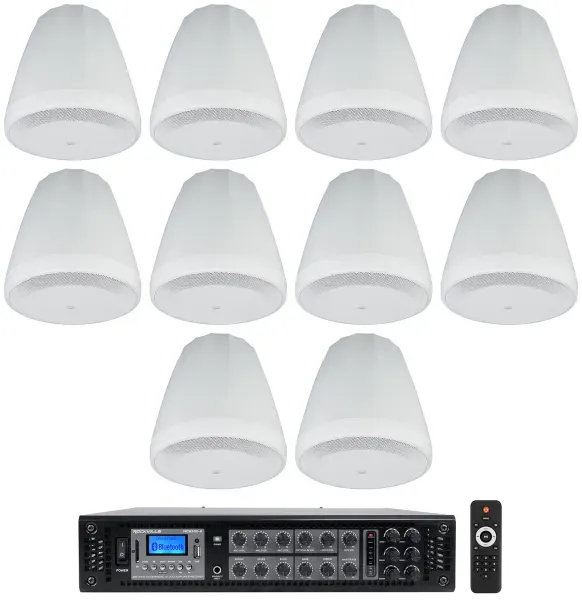 (10) JBL Control 64P/T 4" 30w Commercial 70v Hanging Pendant Speakers+Amplifier