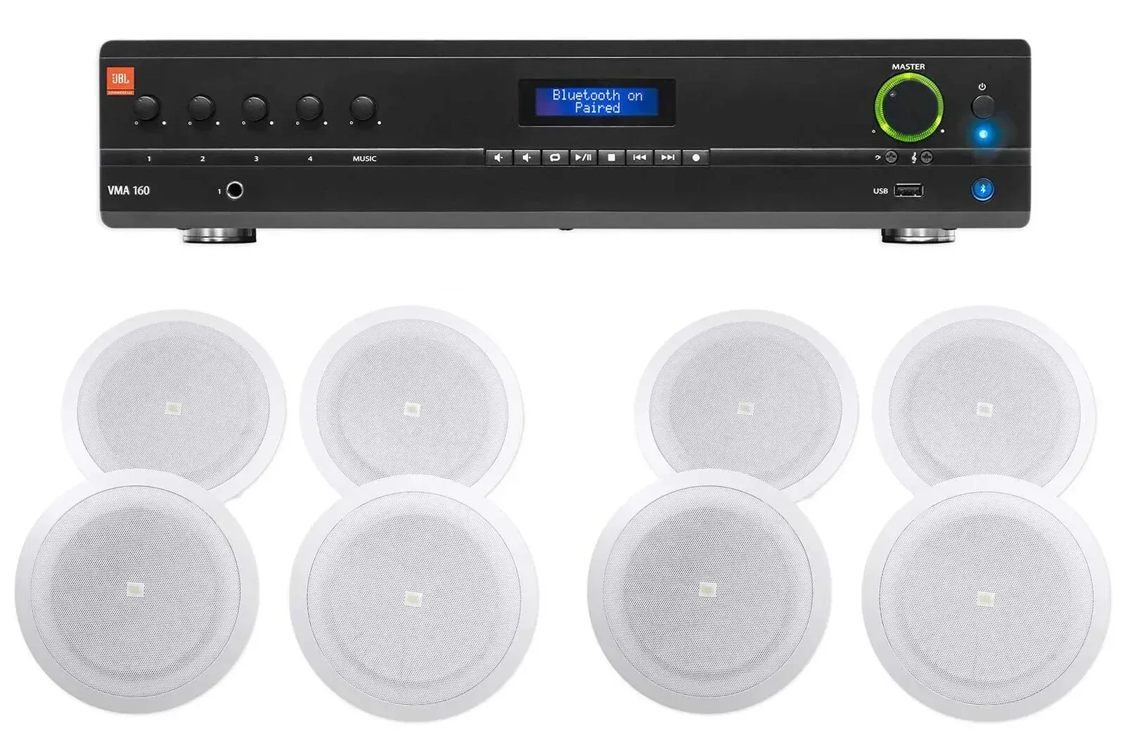 JBL VMA160 60 Watt Amplifier+(8) 8" JBL Speakers For Restaurant/Bar/Cafe