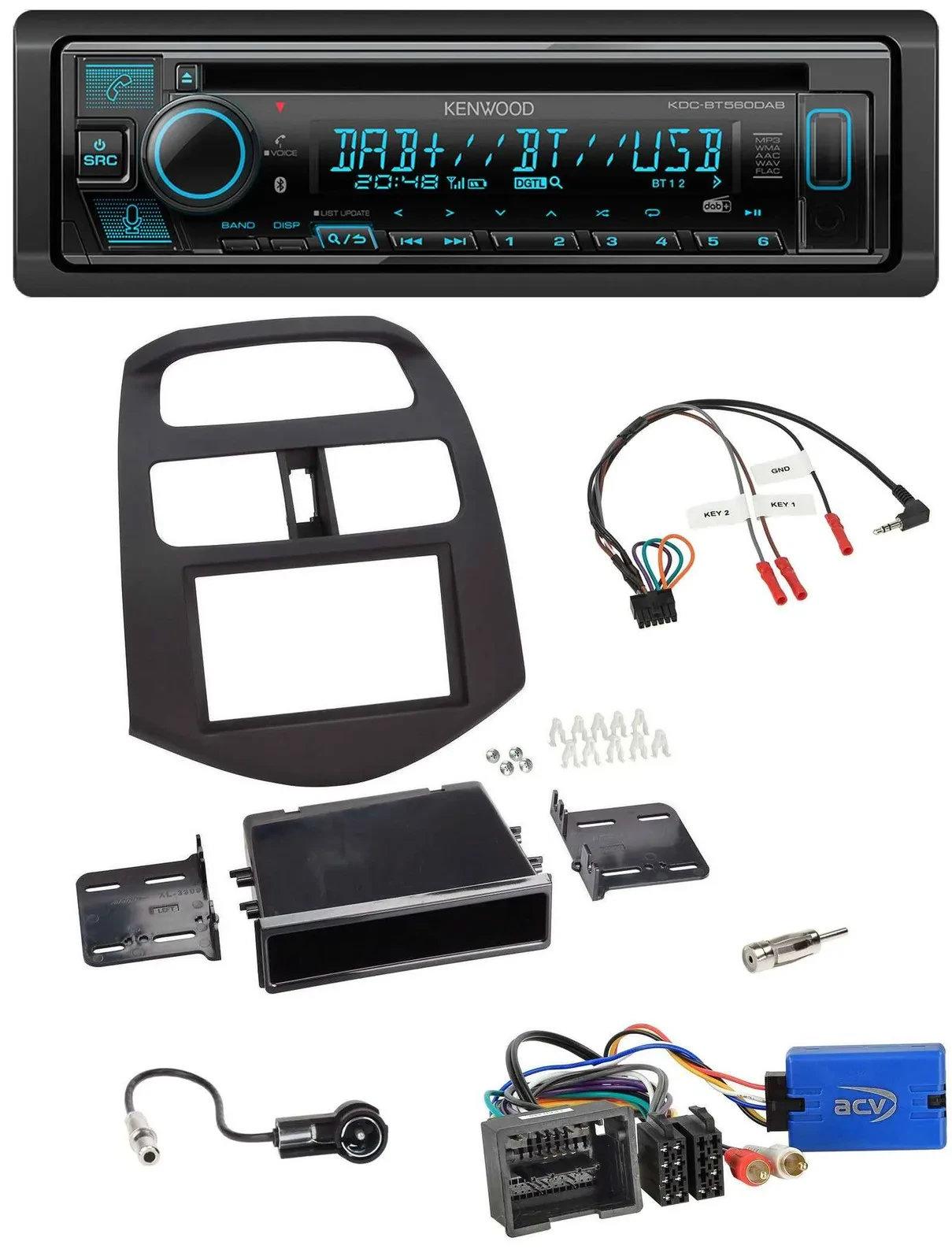 Kenwood Bluetooth DAB CD Lenkrad USB Autoradio für Chevrolet Spark 2013-2015