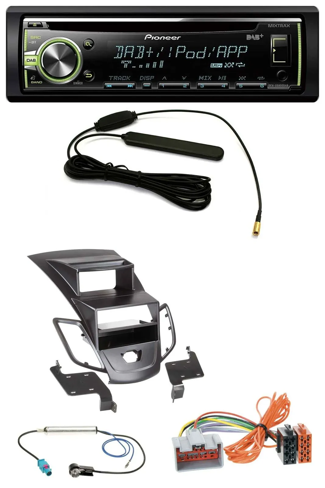 Автомагнитола Pioneer CD/MP3, USB, DAB, AUX, для Ford Fiesta 2008–2010, дисплей, черная