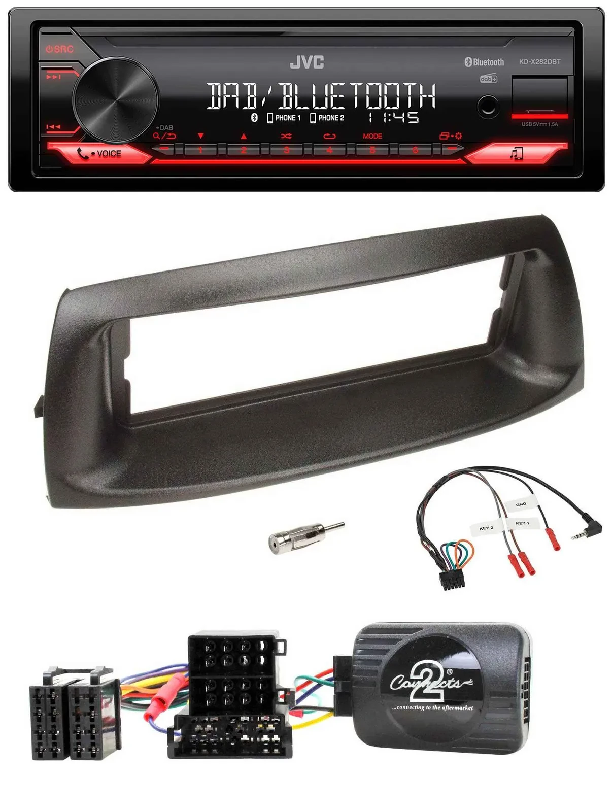 Автомагнитола JVC Bluetooth USB DAB для Fiat Punto 1999–2005 с поддержкой кнопок на руле