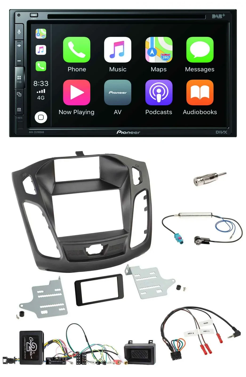 Автомагнитола Pioneer 2-DIN DVD, DAB, Bluetooth, USB для Ford Focus 2011–2014, поддержка кнопок на руле