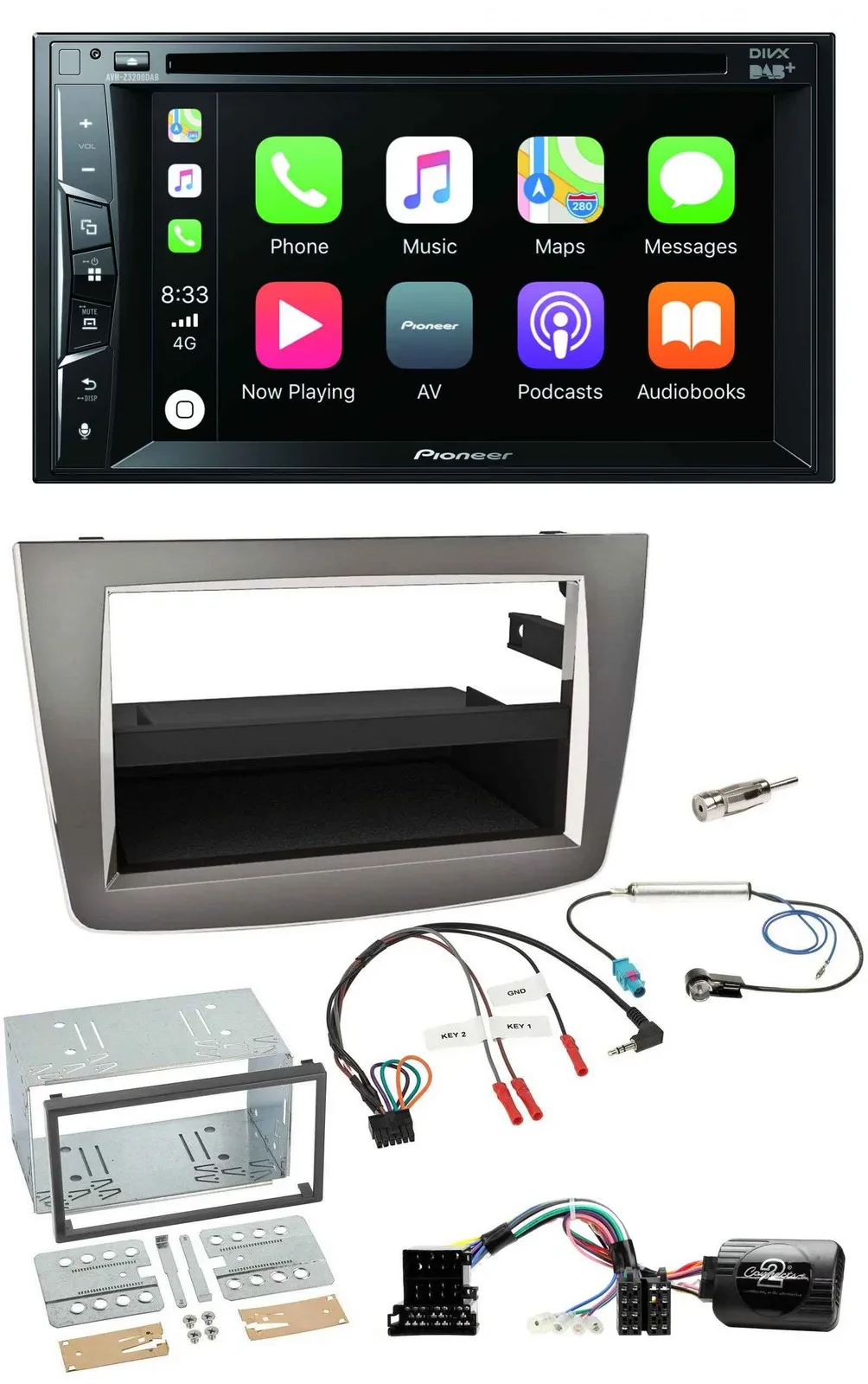 Автомагнитола для Alfa Romeo Mito (2008–2020) Pioneer 2DIN, USB, DVD, Bluetooth, DAB, поддержка управления с руля