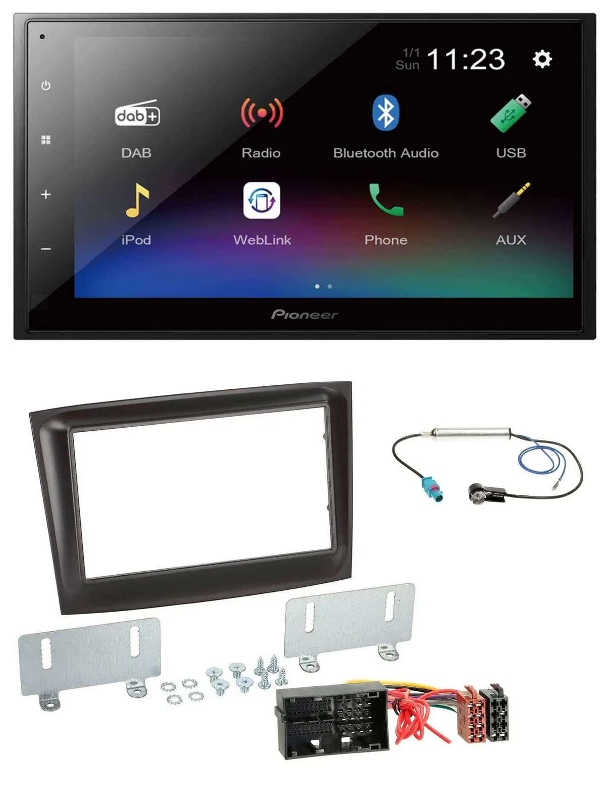 Pioneer USB Bluetooth DAB 2DIN MP3 Autoradio für Fiat Doblo ab 2015 schwarz