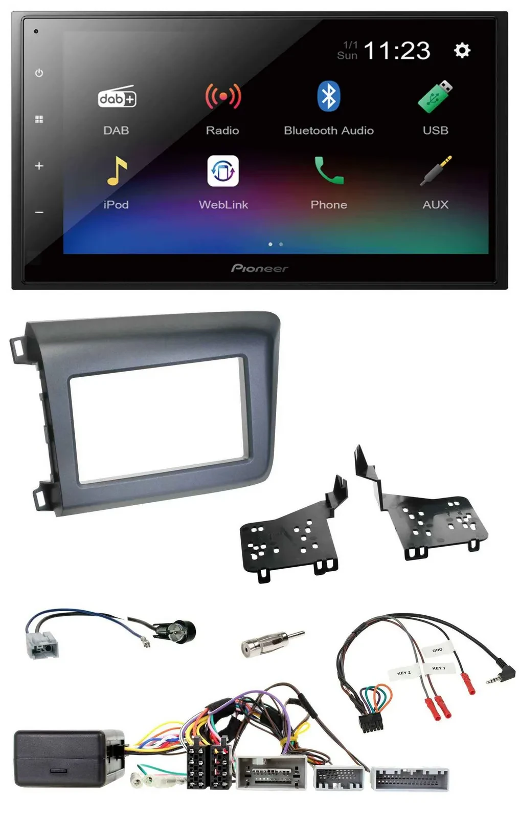 Pioneer USB Bluetooth DAB 2DIN Lenkrad Autoradio für Honda Civic US Modelle 2012