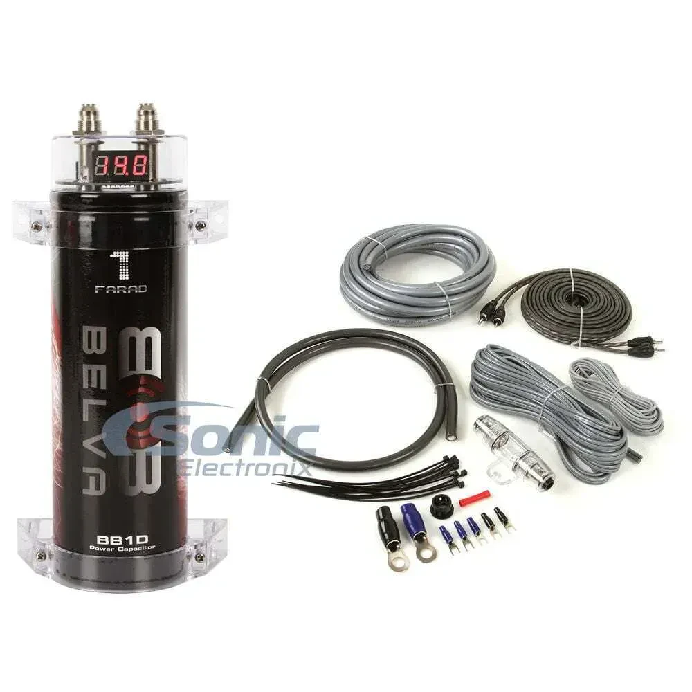 Belva 1 Farad Capacitor with 4 Gauge 2-Channel Amp Kit (B1DK42BK)