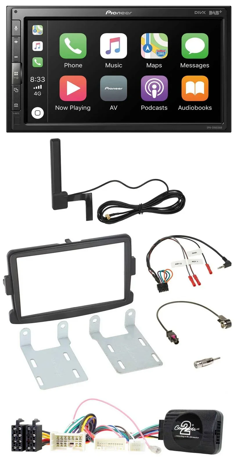 Автомагнитола для Dacia Sandero (с 2013) Pioneer 2DIN USB Bluetooth DAB черная