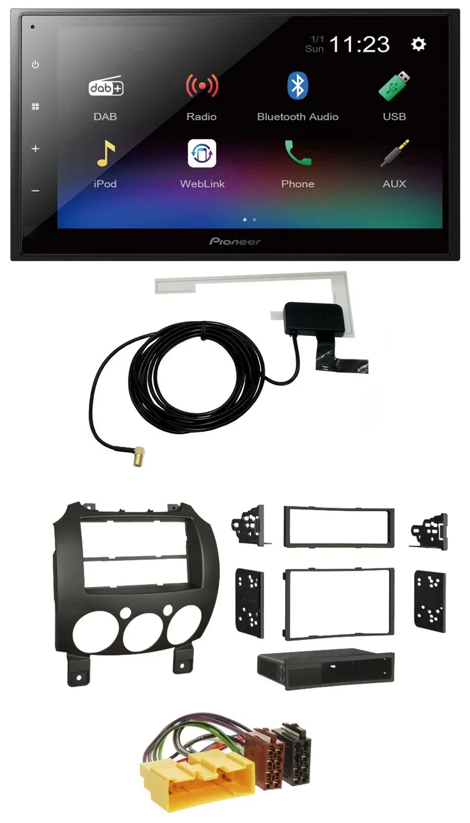 Pioneer DAB MP3 Bluetooth 2DIN USB Autoradio für Mazda 2 (ab 2007)