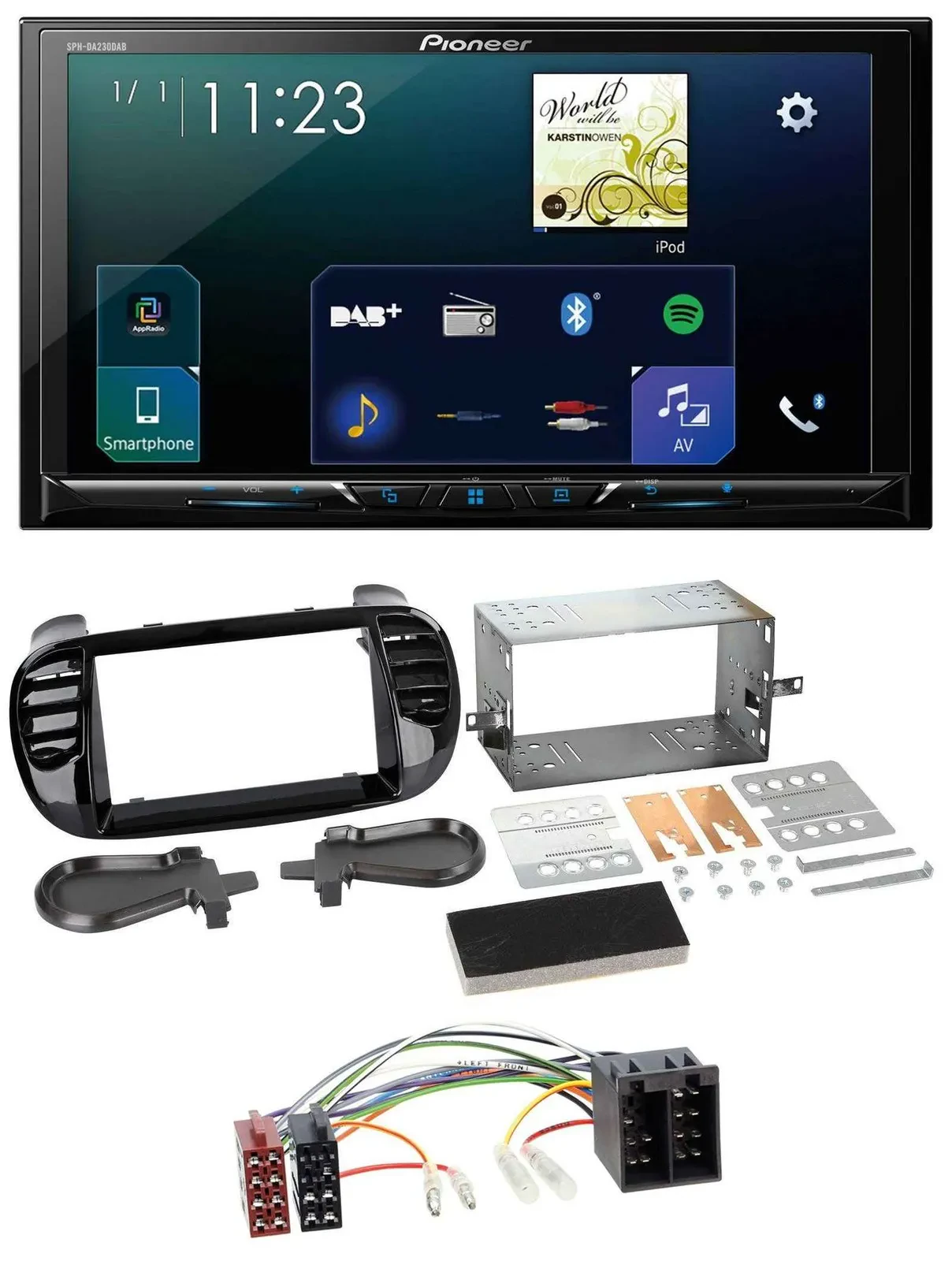 Pioneer MP3 Bluetooth USB 2DIN DAB Autoradio für Fiat 500 bis 2012 glänzend schw