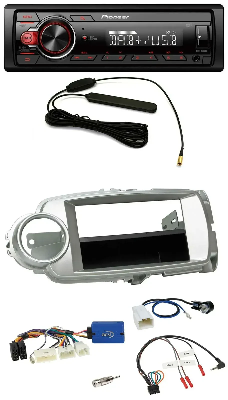 Автомагнитола для Toyota Yaris Pioneer 1DIN DAB USB серебристая (2011–2014)