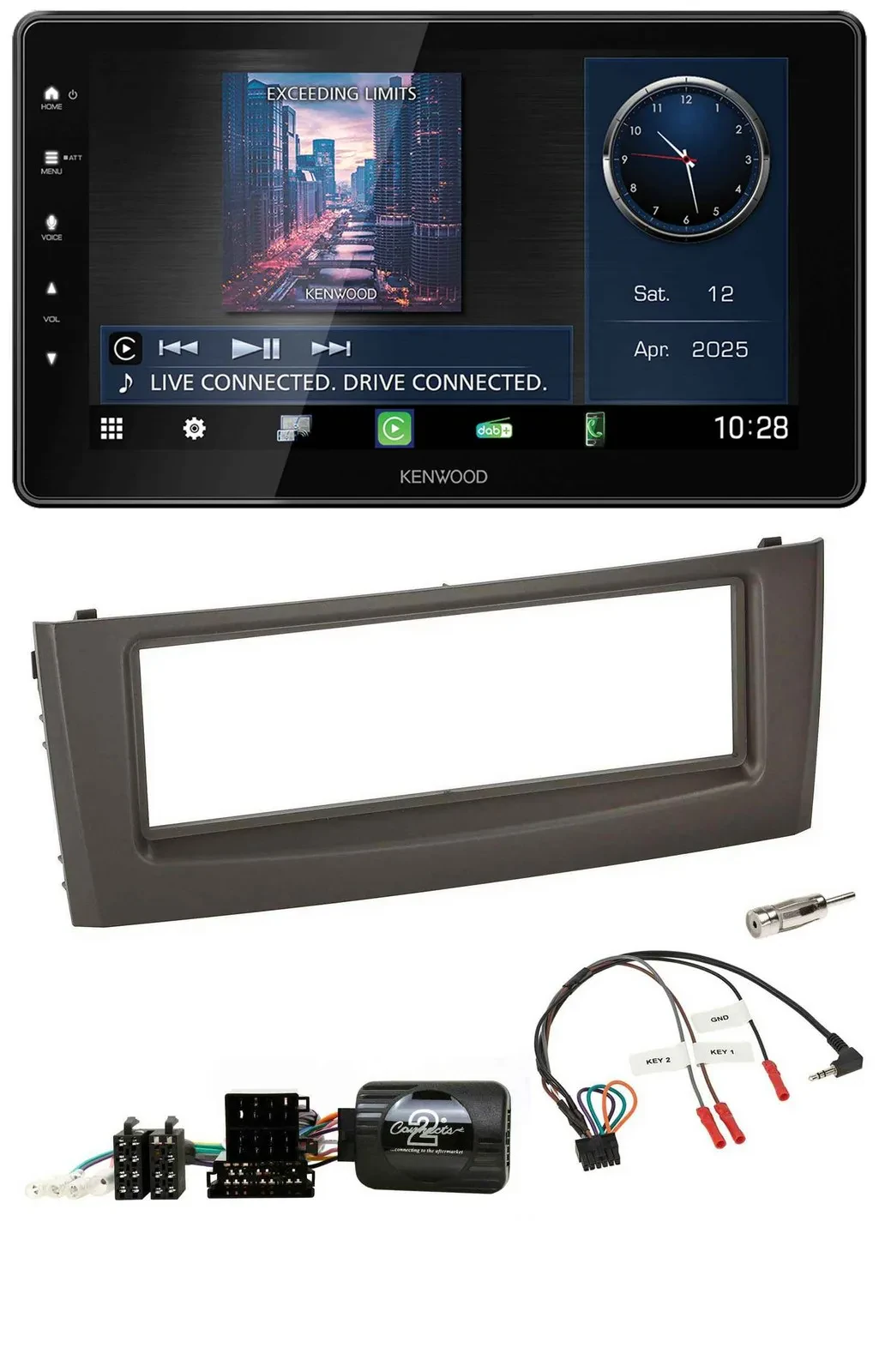 Kenwood Lenkrad Bluetooth USB DAB Autoradio für Fiat Grande Punto 06-10 schwarz