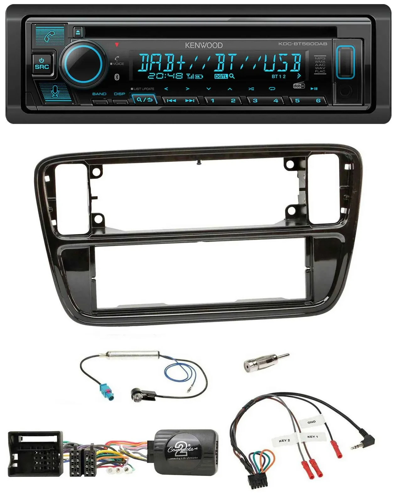 Kenwood Bluetooth DAB CD Lenkrad USB Autoradio für VW Up AA AAN 11-16 Klavierlac