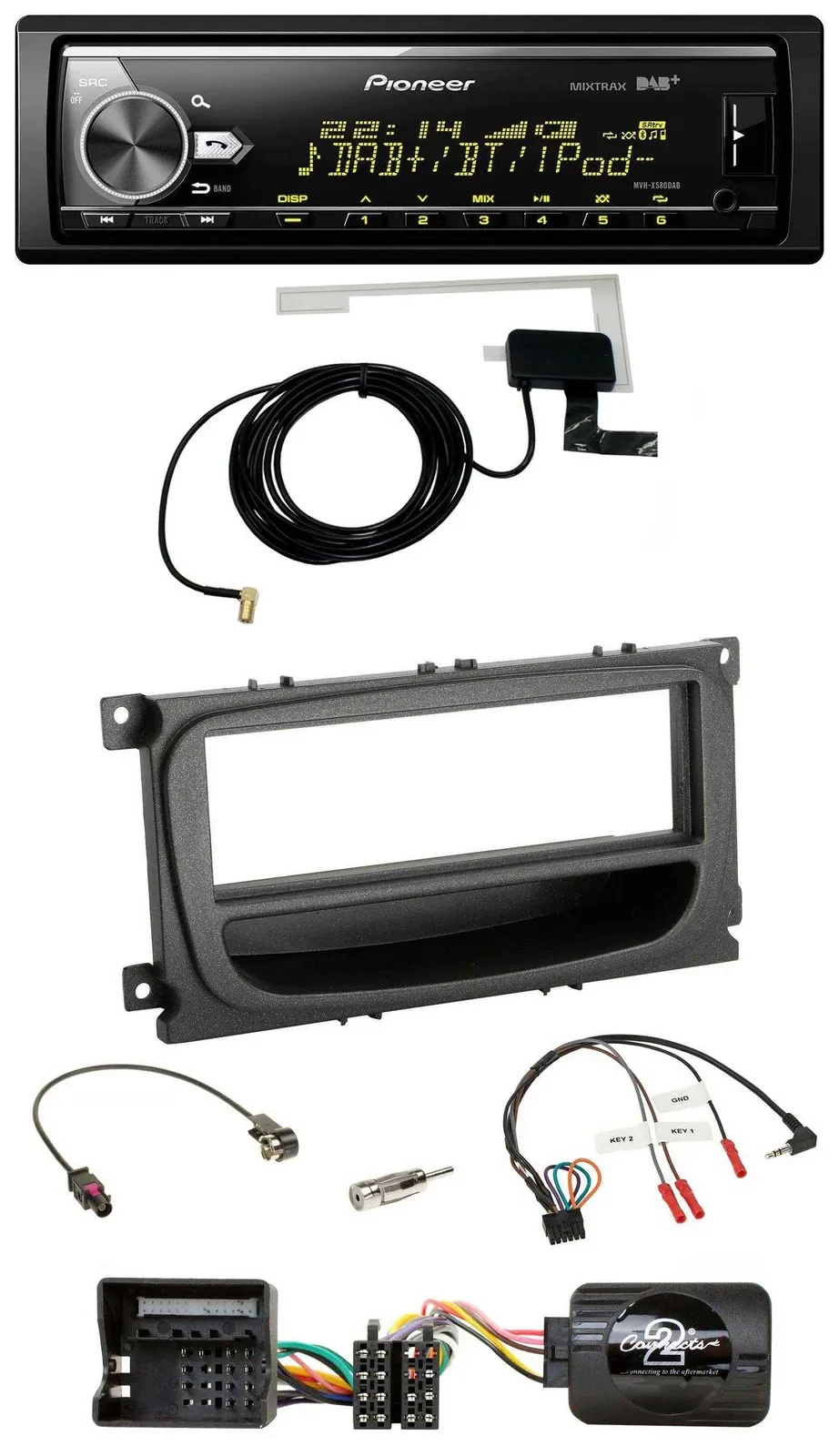 Автомагнитола Pioneer Bluetooth, DAB, USB для Ford Mondeo/S-Max (2007–2014), черная