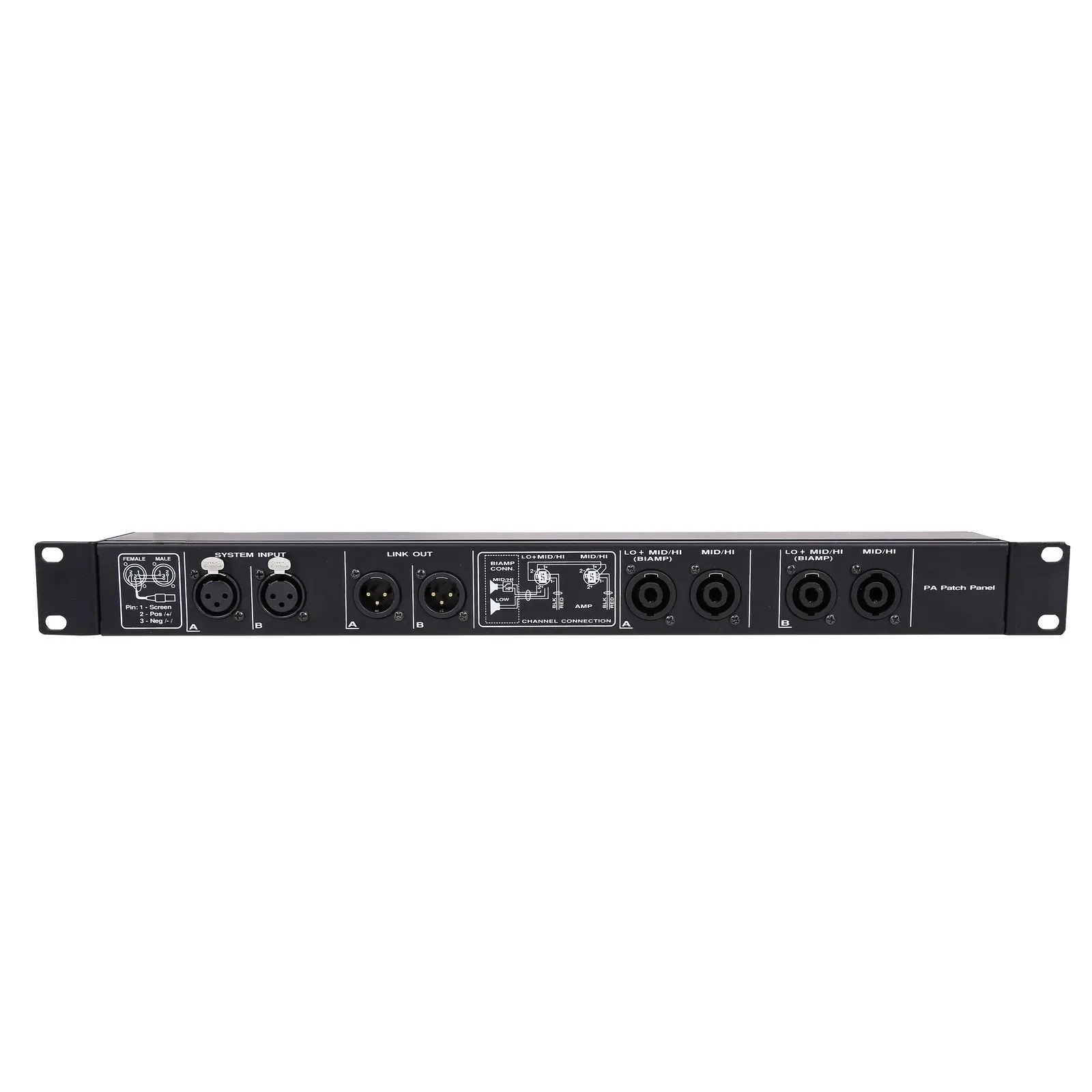 Audio PA Patch Panel, 2-Kanal Endstufe, 1HE Rackblende, XLR, Speaker Twist, 50cm