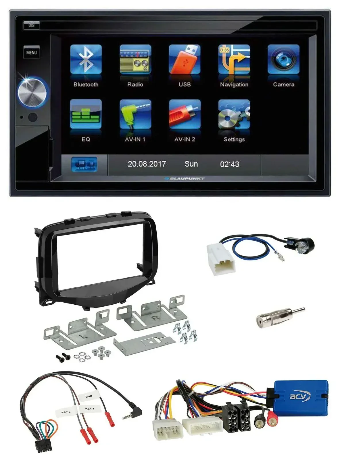 Blaupunkt 2DIN Bluetooth TMC USB Lenkrad SD Navigation für Toyota Aygo 2014-2021