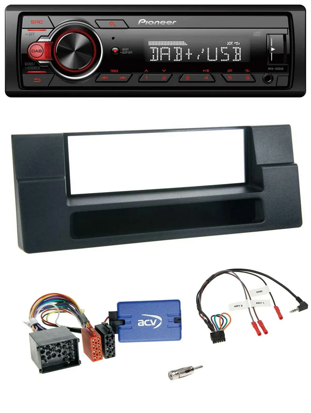 Pioneer MP3 1DIN DAB USB Lenkrad Autoradio für BMW 5er Ablage Rundpin