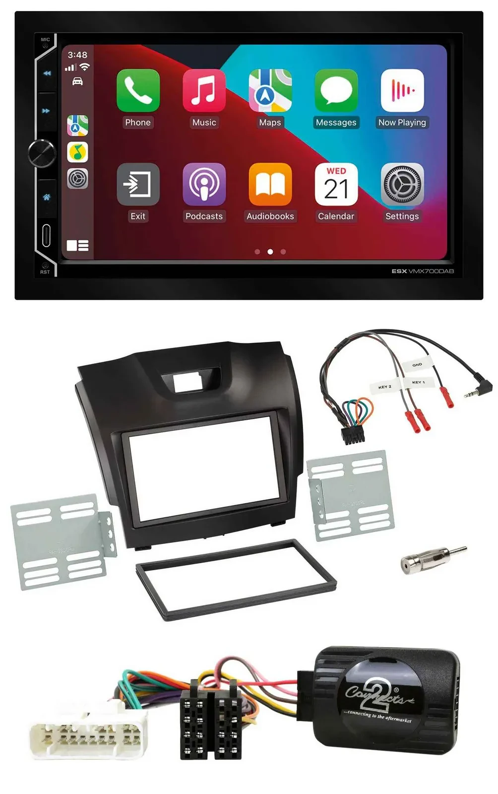 ESX 2DIN DAB USB Lenkrad Bluetooth Autoradio für Isuzu D-Max ab 12 dunkelgrau