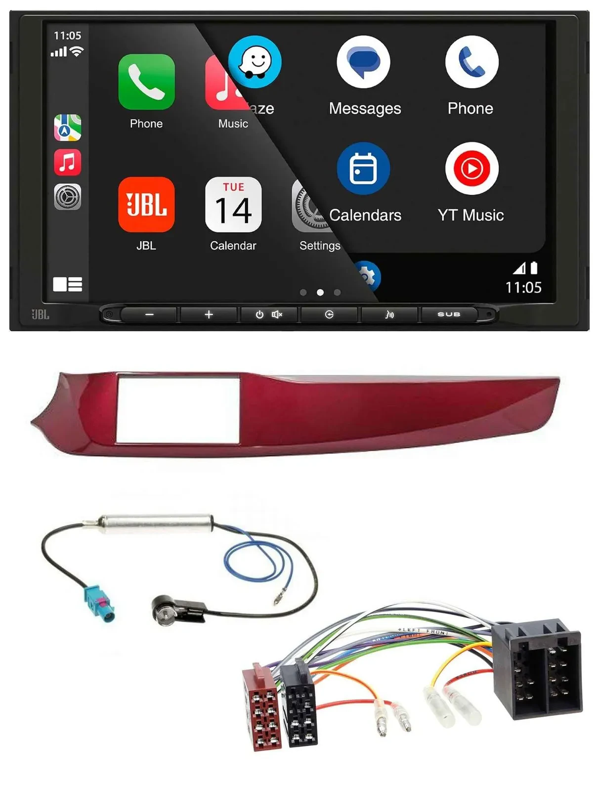JBL USB 2DIN MP3 Bluetooth AUX Autoradio für Alfa Giulietta 10-13 rot glänzend