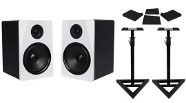 Pair Rockville APM8W 8" 2-Way 500 Watt Powered USB Studio Monitors+Stands+Pads