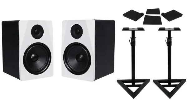 Pair Rockville APM8W 8" 2-Way 500 Watt Powered USB Studio Monitors+Stands+Pads