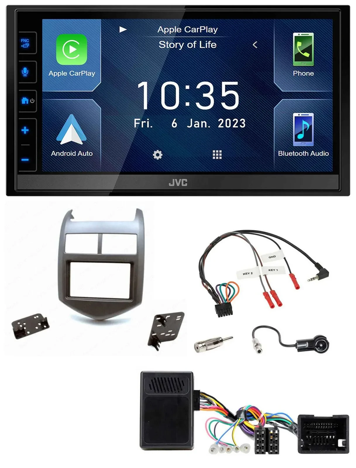 JVC DAB Bluetooth Lenkrad USB 2DIN Autoradio für Chevrolet Aveo ab 11 dunkelgrau
