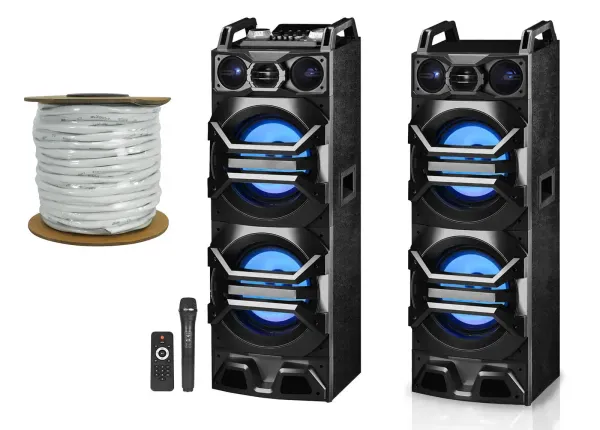 Pair Technical Pro Dual 10" Powered 3000w Bluetooth Speakers w/USB/SD/LED+Mic