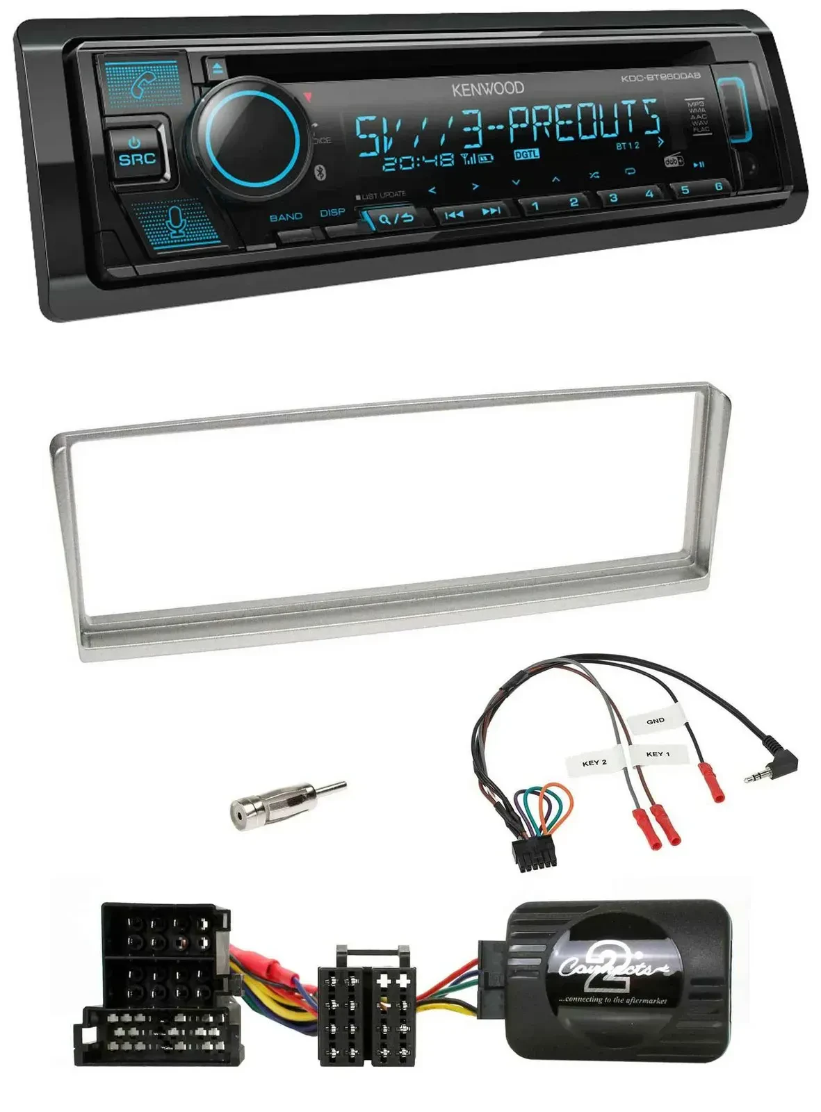 Автомагнитола Kenwood Bluetooth USB CD DAB для Alfa Romeo 156 (2002–2003), серебристая