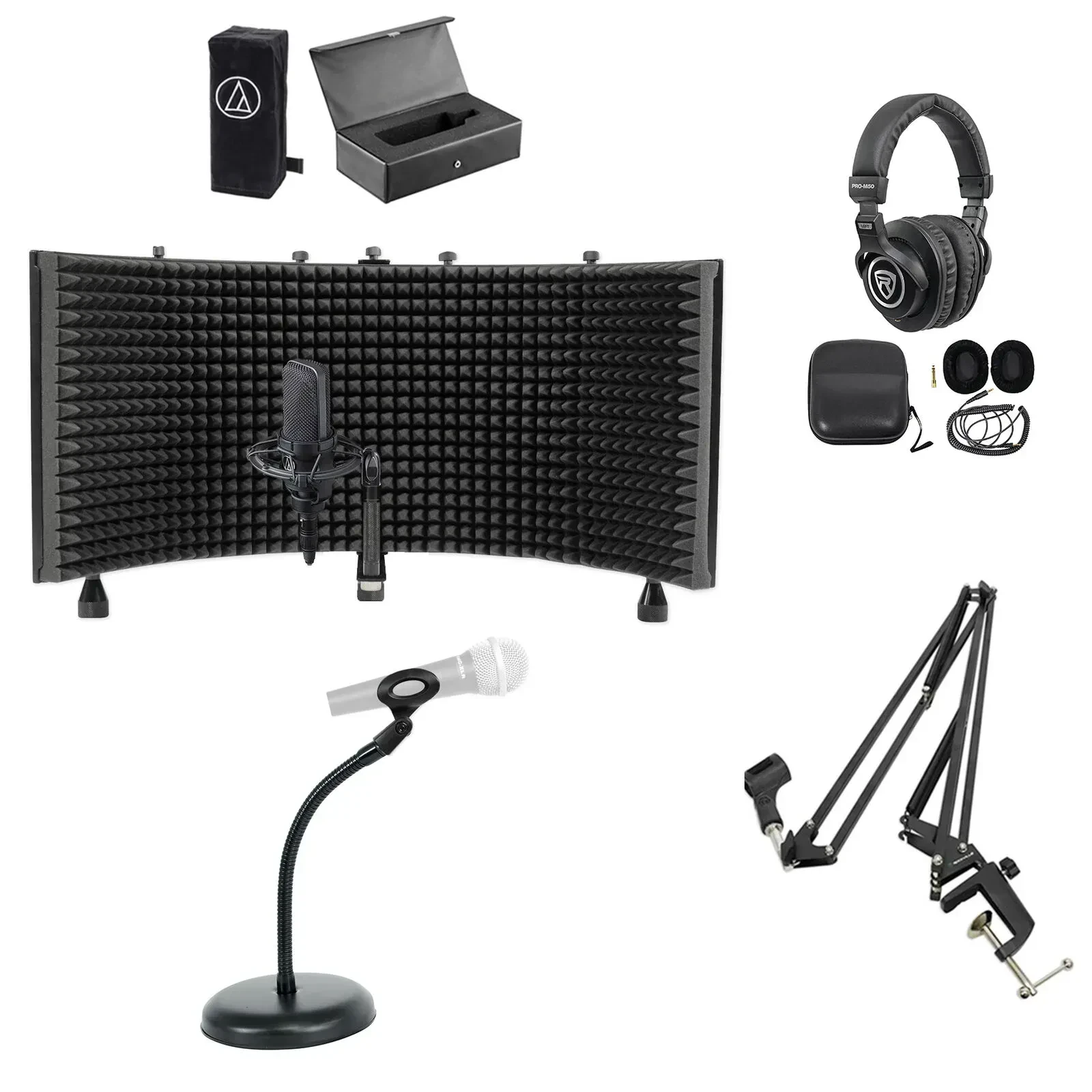 Конденсаторный микрофон Audio-Technica AT4033A с кейсом, наушниками, экраном и стойкой